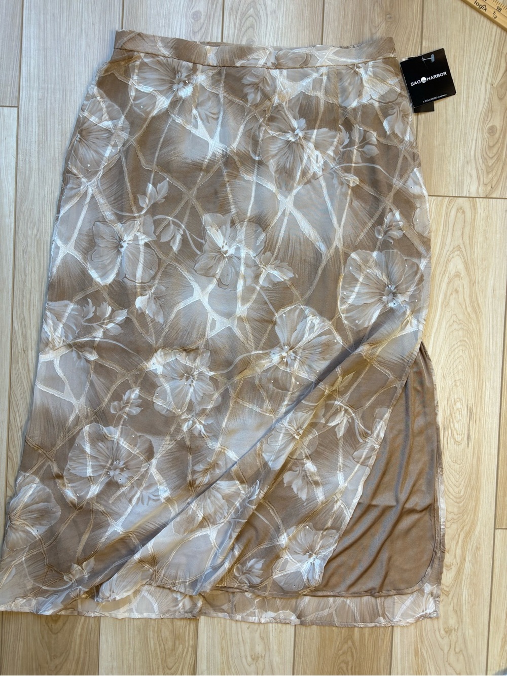Vintage fairy cottagecore boho festival midi skirt brown floral with rhinestones